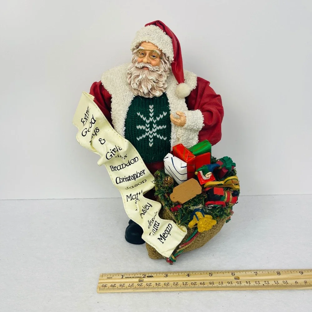 Vintage Santa Claus Figurine Naughty Nice List Toy Sack Christmas Decor 11 inch